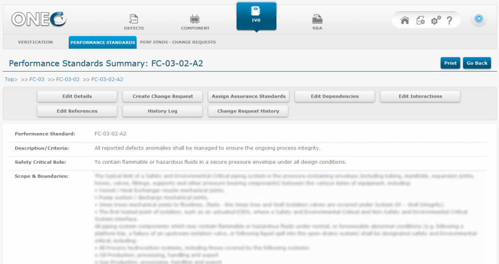 ONE dashboard showing performance standards