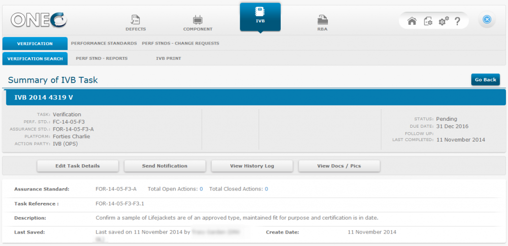 ONE dashboard showing a summary task